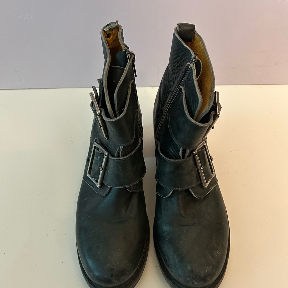 Frye Black Ankle Boots with Buckle Detail
